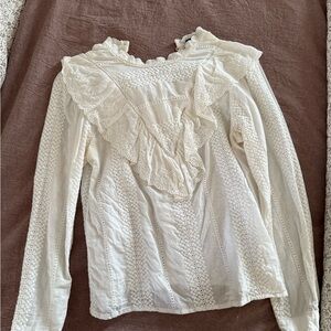 Elegant White Lace Ruffle Blouse